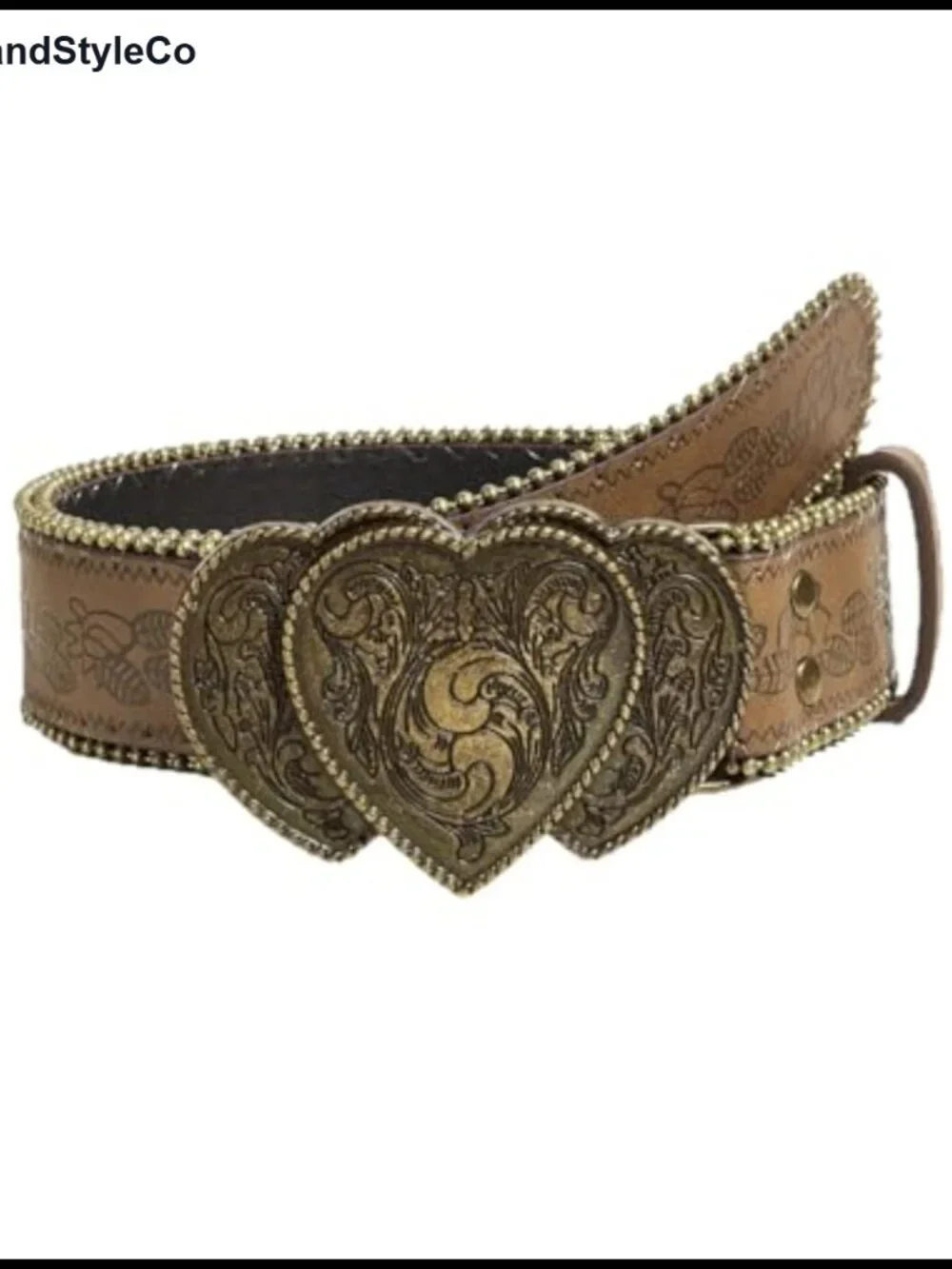 Brown Leather Western Belt with Vintage Buckle for Women
